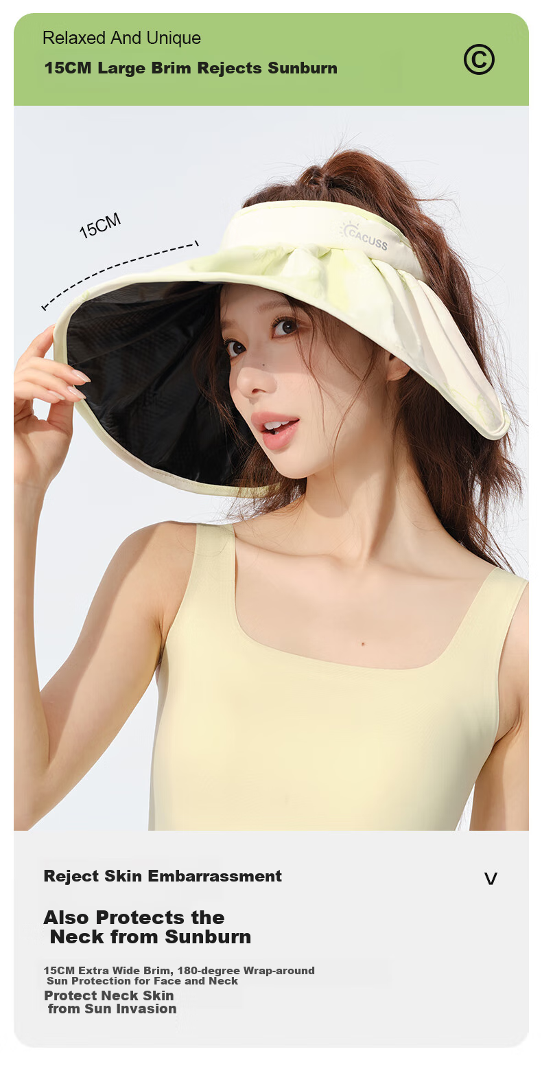CACUSS Large Brim Shell Open-Top Hat for Women Summer Outdoor Face-Slimming Sun Hat Vacation Style Beige 4