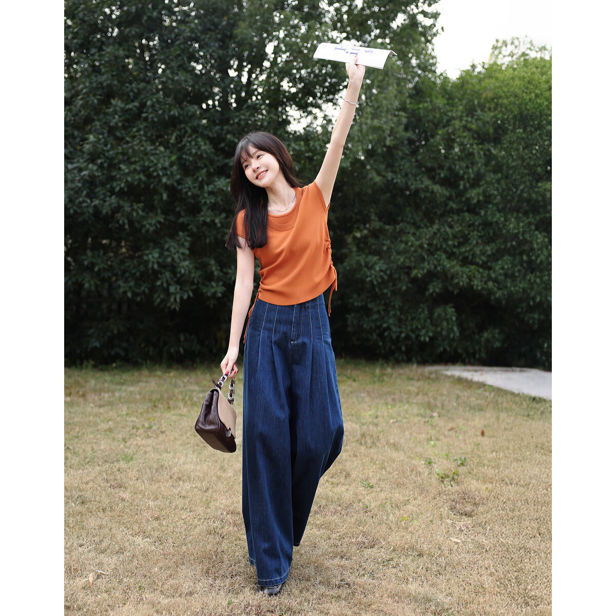 Mt [Citrus Mood] Summer Lazy Style Double Round Neck Drawstring Sleeveless Sweater, High Elasticity Comfortable Knit Top for Wome