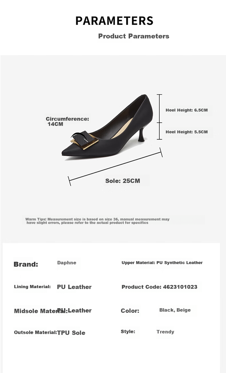 DAPHNE Elegant High Heels for Women, Pointed Toe Stiletto Shallow Mouth Pumps, Versatile Work Shoes 4623101023 Black Size 40 2