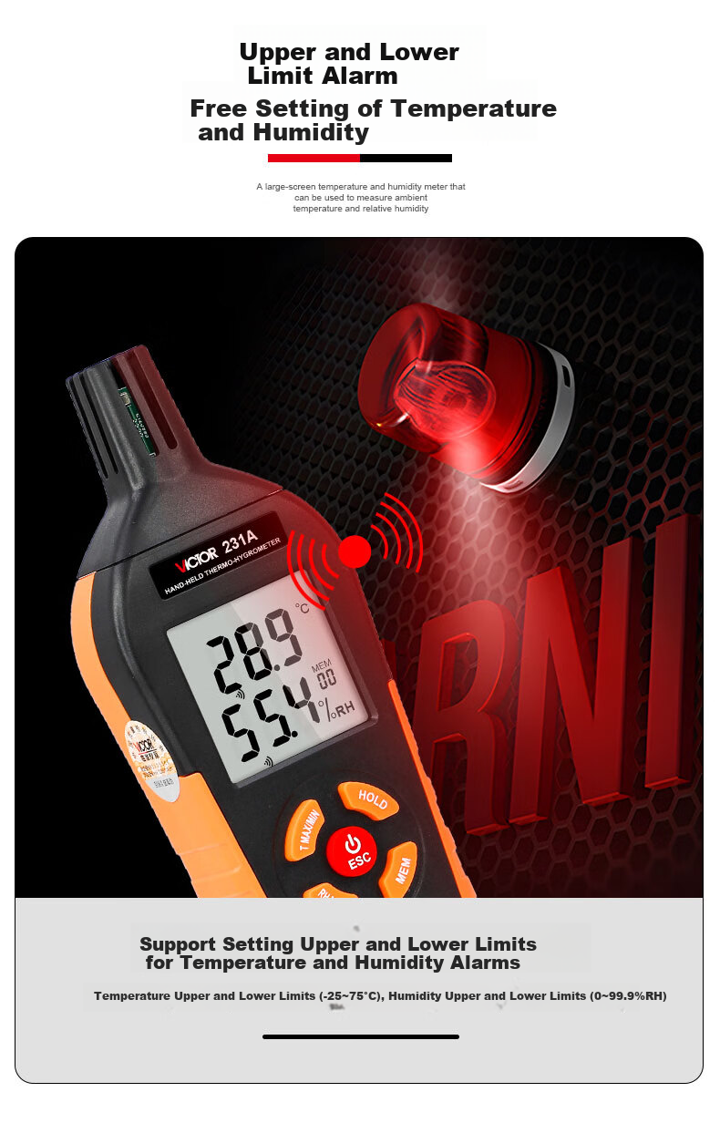 VICTOR Handheld Industrial Thermometer And Hygrometer, High-Precision Home Temperature Meter, Indoor Digital Humidity Detector, VC231 3