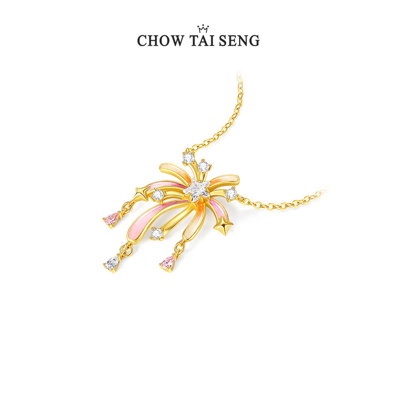 Романтичные серебряные серьги CHOW TAI SENG с эмалью в виде фейерверков, цепочка на ключицу в китайском стиле, подарок для девушки на Новый год