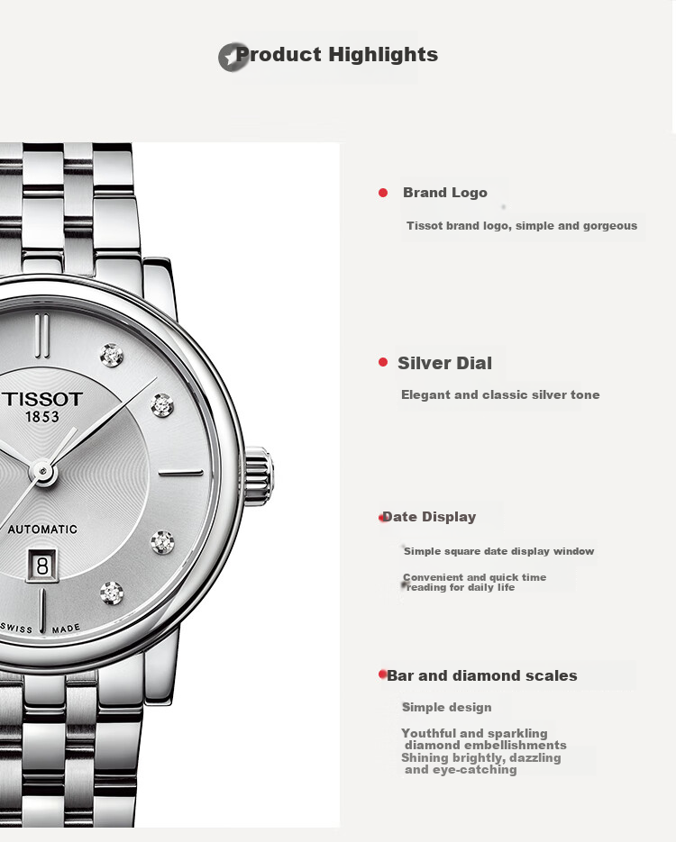 TISSOT , Liu Yifei's Choice, Carson Zhenwo Series Women's Watch, Swiss Automatic Mechanical Ladies Business Watch, Birthday Gift 2