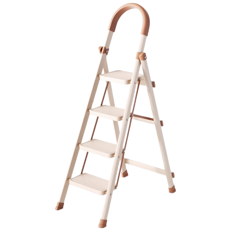 Yimo Household Folding Ladder Multifunctional Small Lightweight A-Frame Telescopic Indoor Four-Step Beige Climbing Ladder