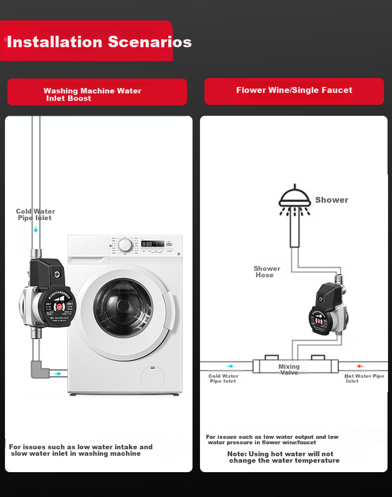 DELIXI Variable Frequency Booster Pump Household Fully Automatic Water Pump Tap Water Pipeline Pump for Gas Water Heater Pressure Boosting 16