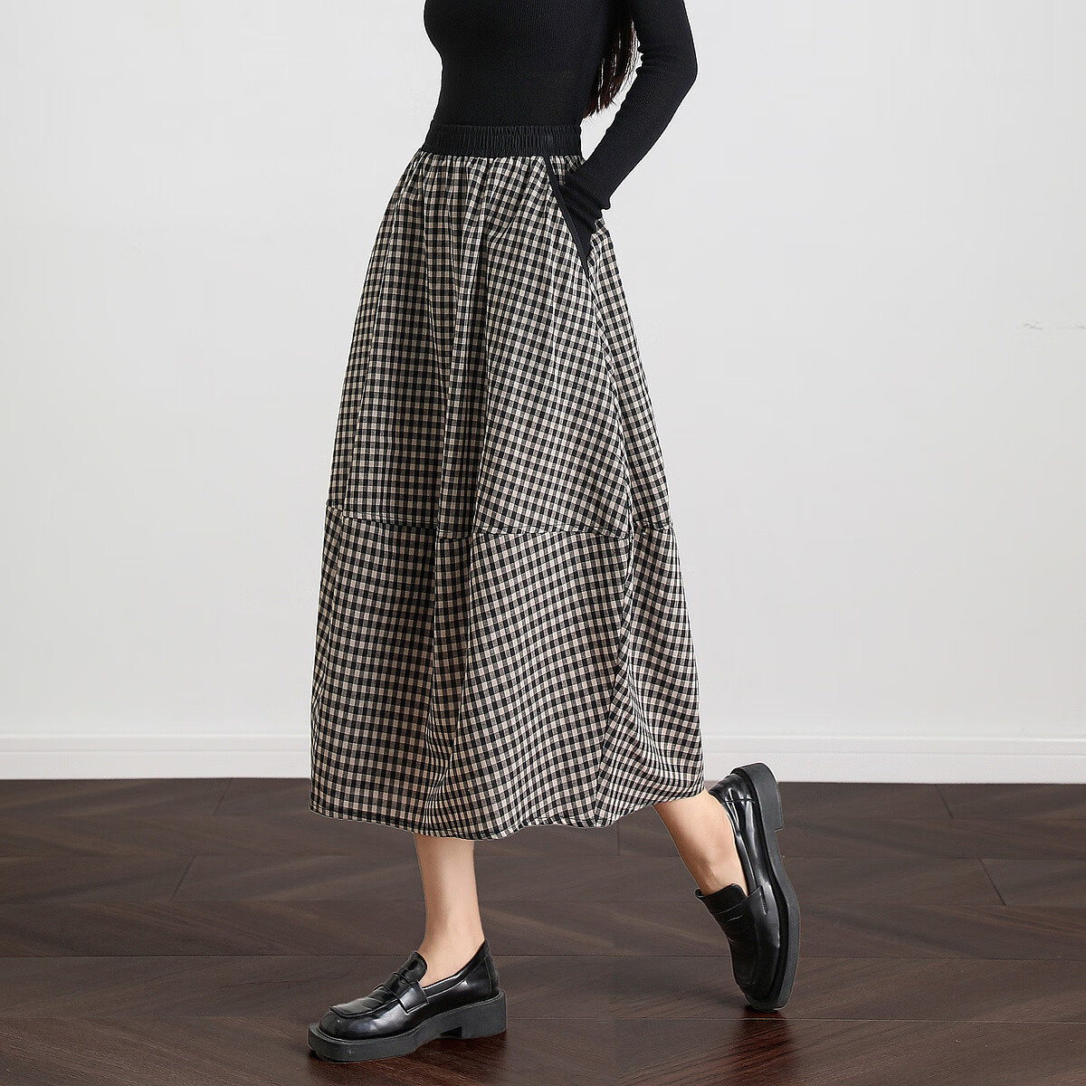 Dme [Niche Design] Autumn Retro Casual Striped Lantern Skirt Comfortable Slimming Mid-Length A-Line Skirt for Wome