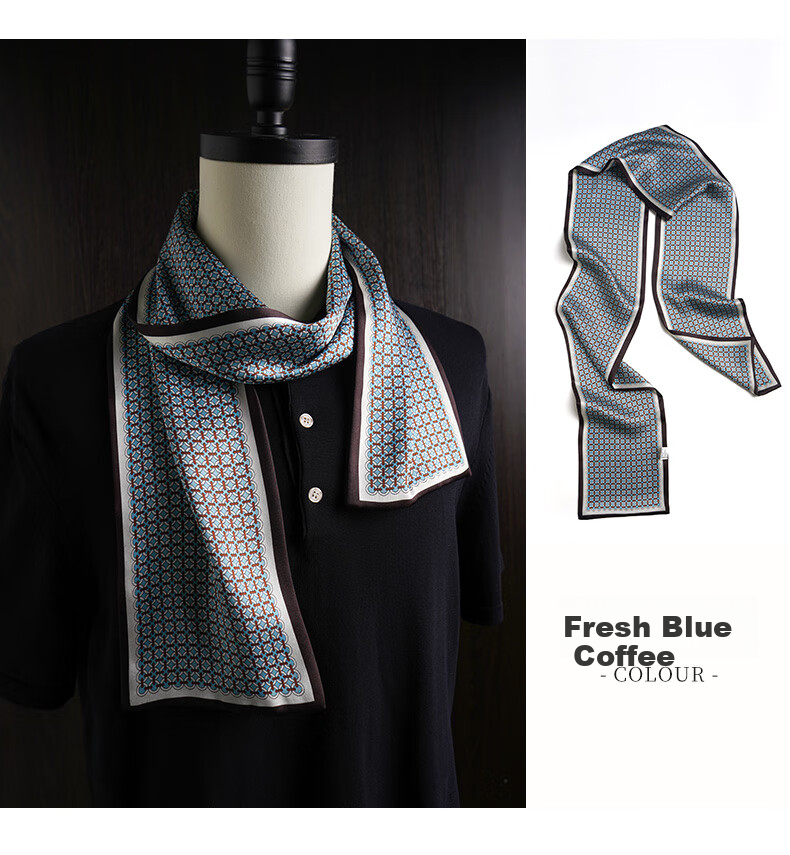 Hangsifu Silk Scarf for Men, Inner Wear, Business Suit Necktie, Birthday And Holiday Gift for Dad Or Husband, Sea Blue 14