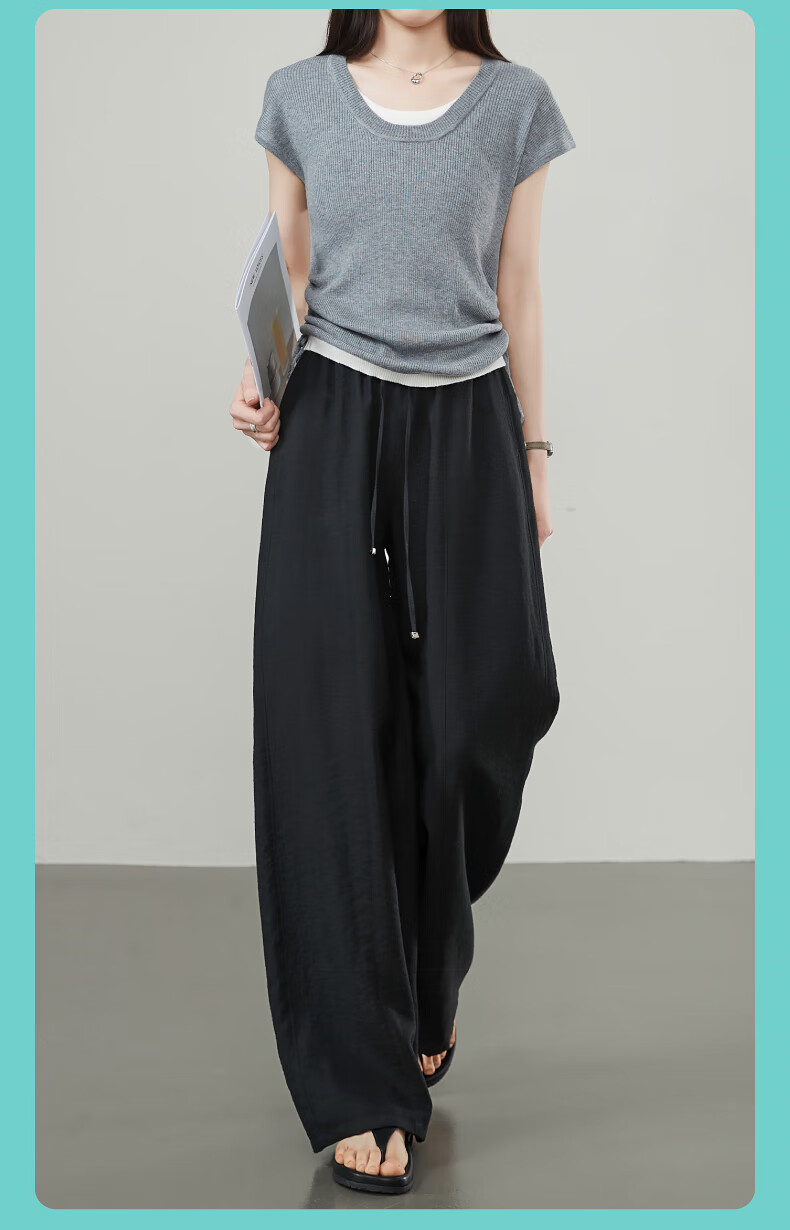 ESE-Y Ice Linen Wide-Leg Pants for Women, New Summer 2025 Style, Linen Light-Weighted Outfit, Yamamoto White Straight-Leg Pants, Beige, Size 30 24
