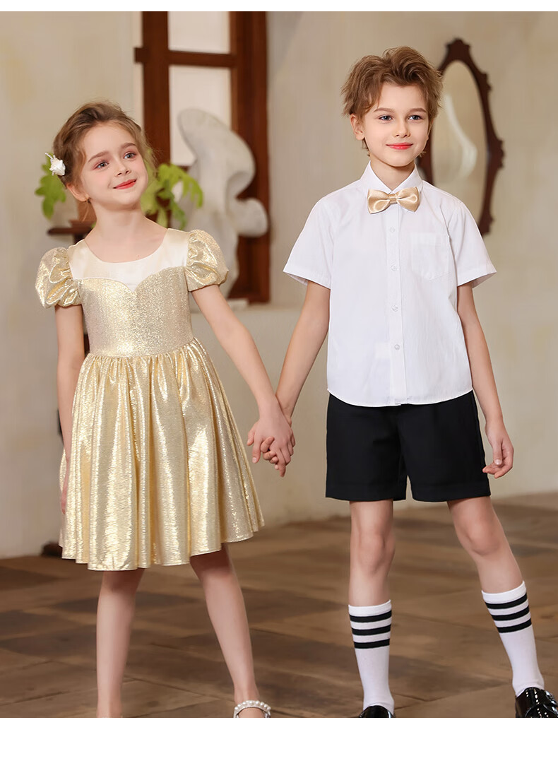 Yinuofang Children's Dress Princess Gown Spring Summer Champagne Piano Performance Birthday Dress Size 150 6