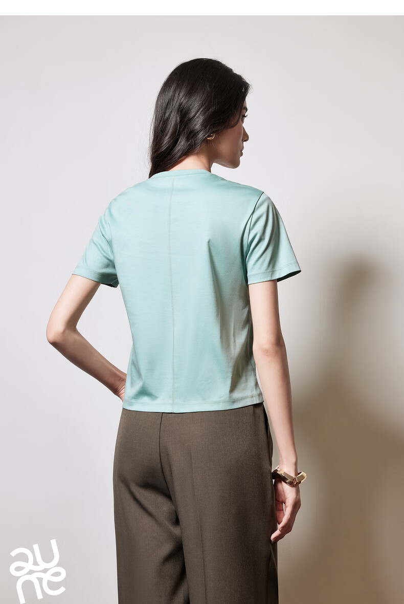 Chuyu Mulberry Silk T-Shirt for Women, 2025 New Style, Mandarin Collar Short Sleeve Simple Versatile Top, Ice Lake Blue, M 19