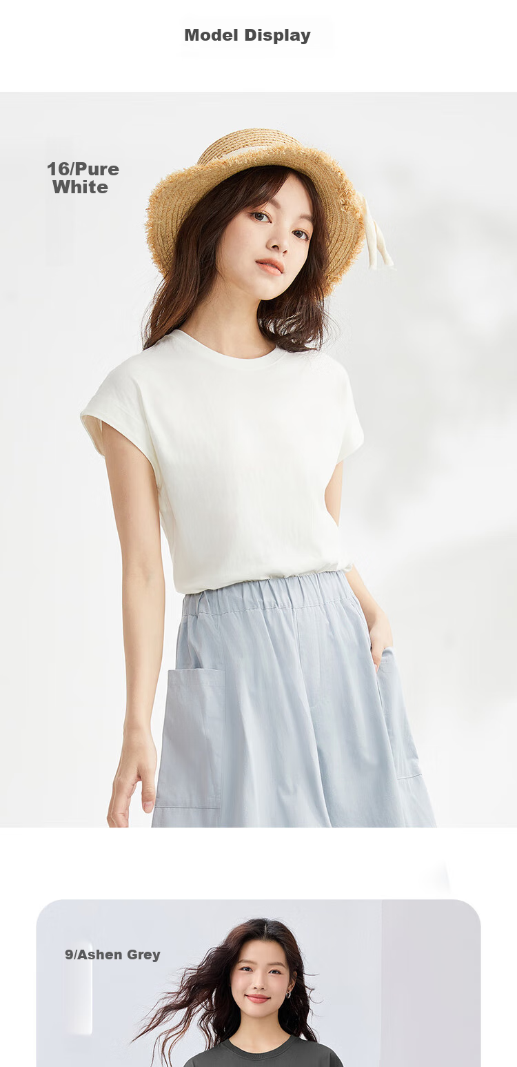 Giordano Women's T-Shirt, Summer New Style, Pure Cotton, Attractive, Elegant Ladies Round Neck White T-Shirt, Short Sleeve, 13323309 8
