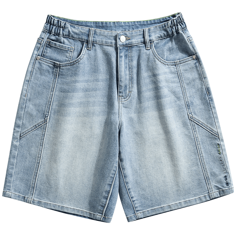 DANCING WOLVES [Lightweight And Breathable] Summer Comfortable Stretchy Loose Washed Casual Men's Denim Shorts, Medium Blue, Size 31