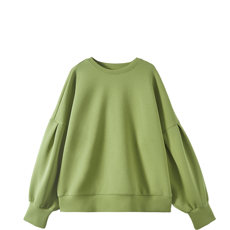 Dme 350G Air Layer Spring Simple Round Neck Lantern Sleeve Loose Fit Sweatshirt for Women