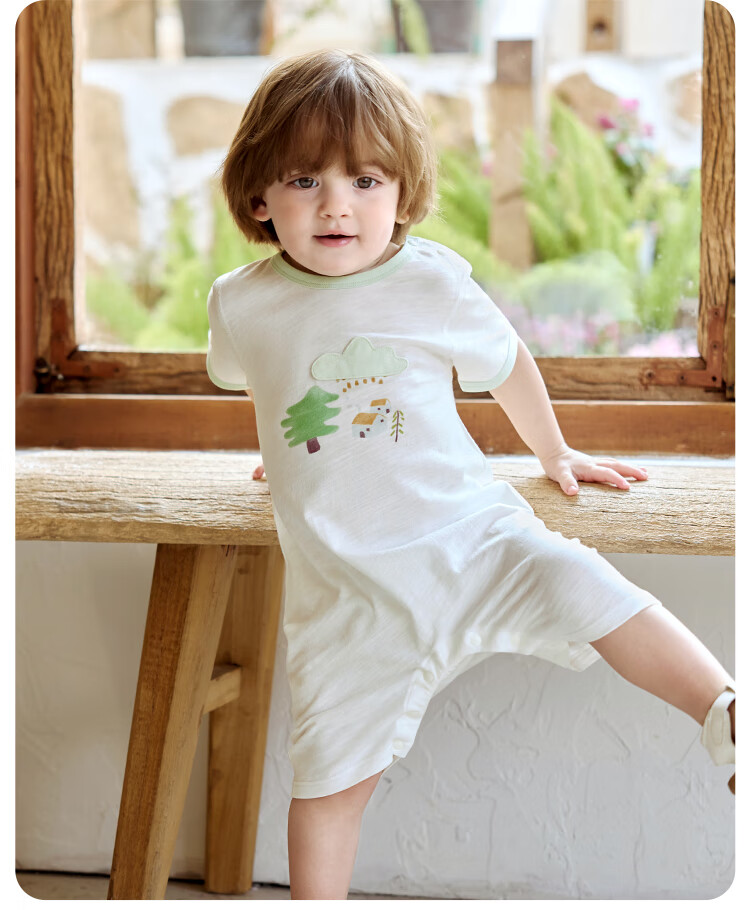 Wismorni [Bamboo Cotton] Baby Clothes, Summer Thin Style, Infant Short-Sleeve Bodysuit, Romper, Summer Wear, Breathable 7