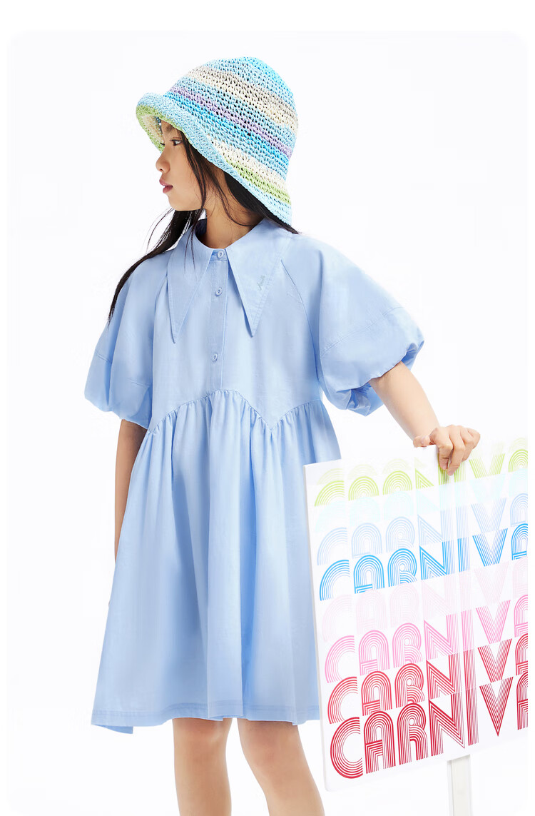 Annil Girls' Short-Sleeve Dress, New Summer Style 2024, Elegant Gray-Green, Size 130 6