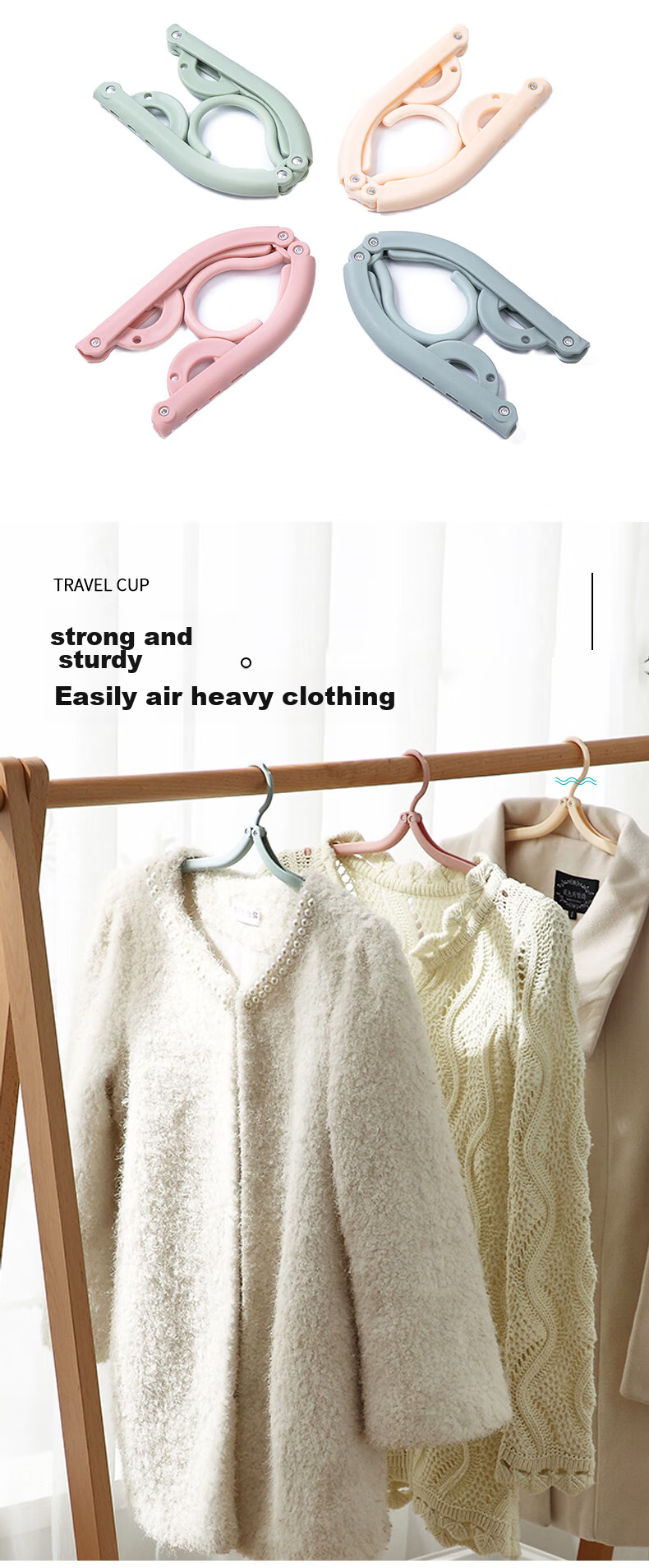 40,000km Seven-Hole Folding Clothes Hanger Travel Portable Dormitory Garment Rack Hotel Business Trip Indoor Drying Hook Tool 1