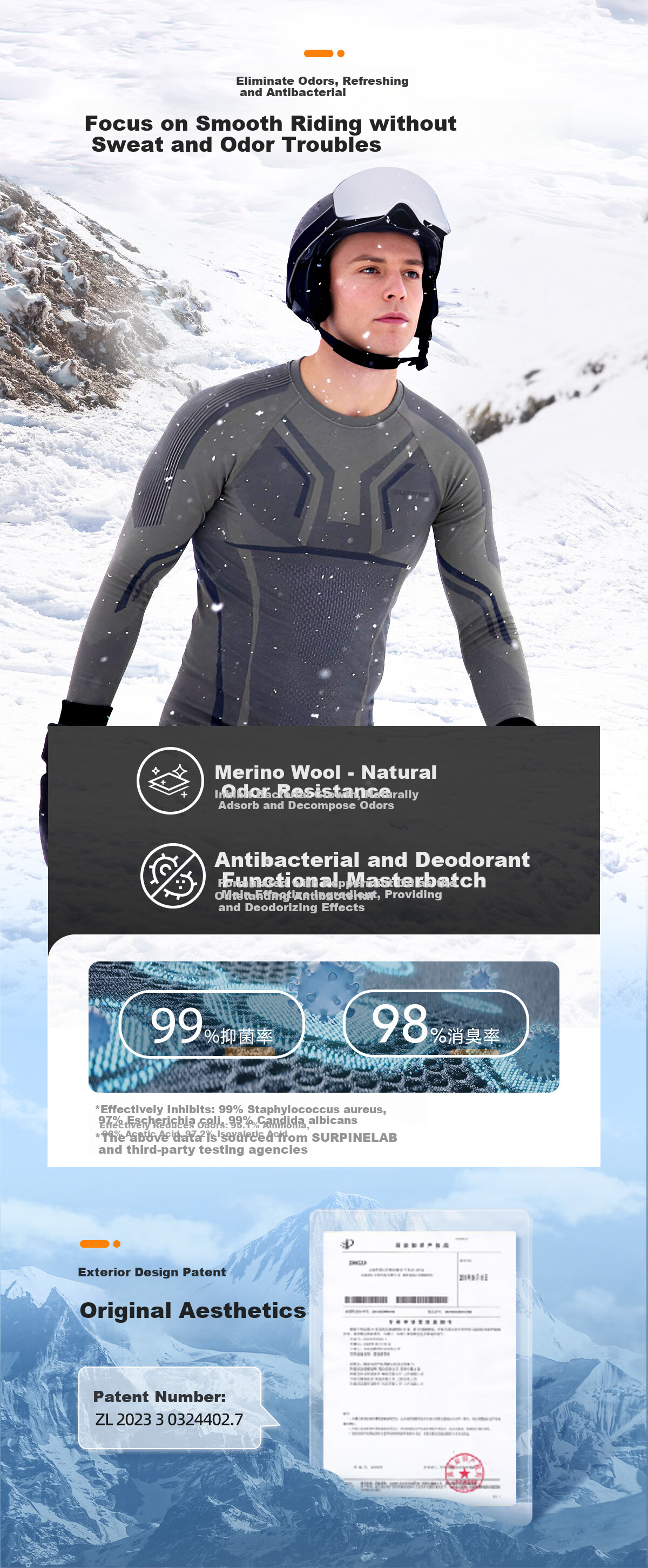 SURPINE Yuxue Series Merino Wool Ski Quick-Dry Shirt for Men, Antibacterial Moisture-Wicking Functional Underwear 4