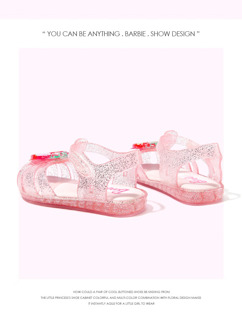 Barbie Kids Girls Summer Closed-Toe Jelly Sandals Outdoor Non-Slip Velcro DA7232 Pink Size 25 10