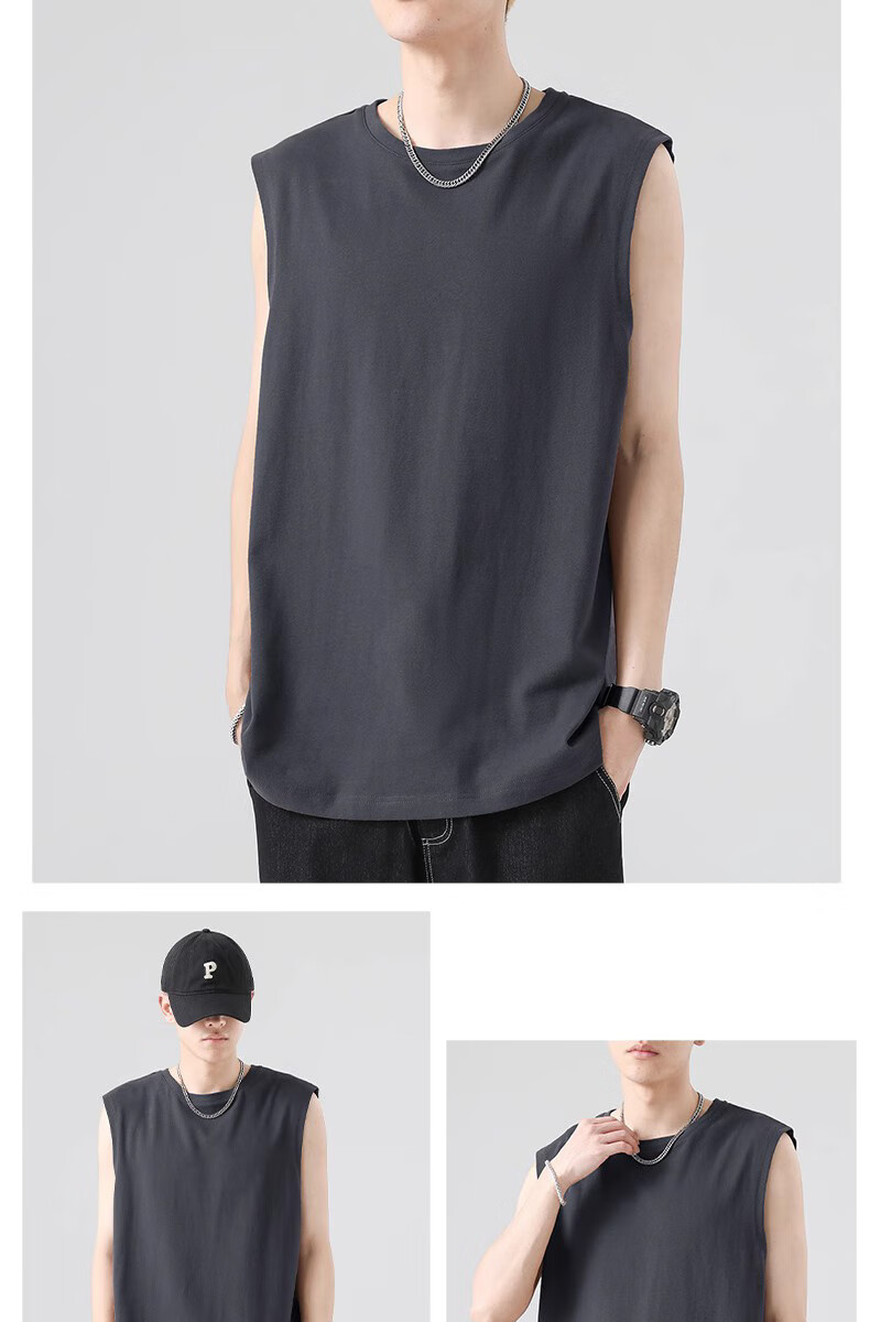 Ziyouxi Cotton Tank Top for Men, Summer Loose Sleeveless T-Shirt, Solid Color Undershirt, Sports Fitness Vest 9