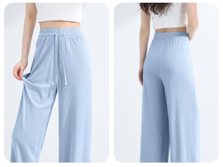 Baleno Cooling Ice Silk Pants for Women, Summer 2025 Thin Wide-Leg Trousers, Flowy Versatile Commuter Sports Straight Casual Long Pants 17