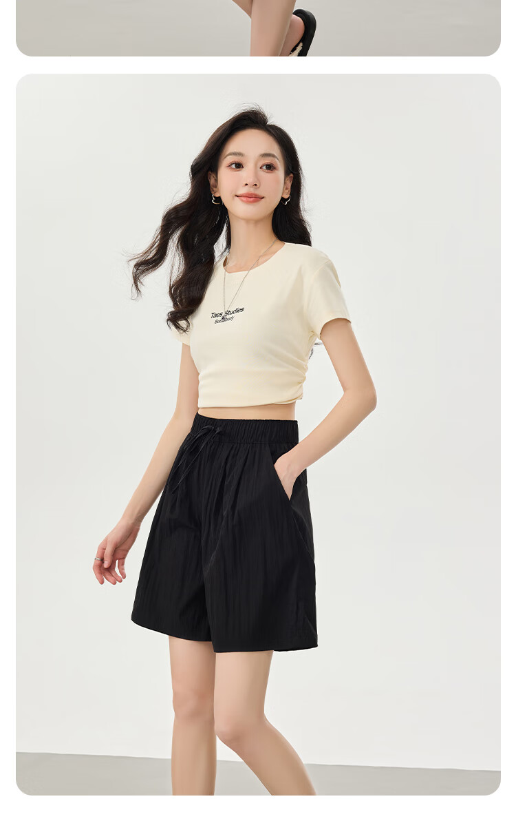 BOPRUIEY Women's Summer Loose Wide-Leg Casual Ice Silk Thin Slim Textured Lazy Sports Five-Point Shorts 22