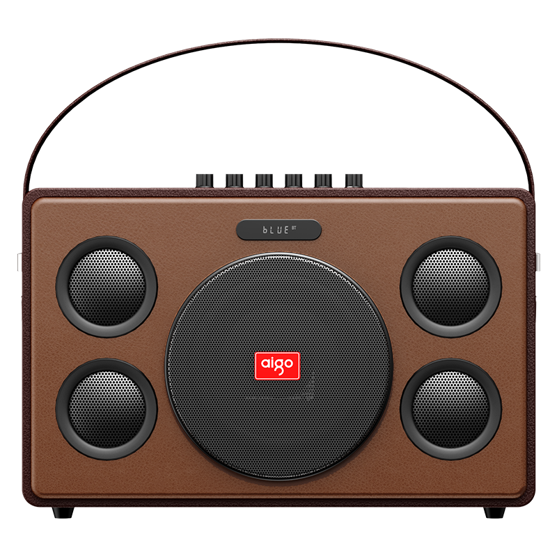 Aiguozhe T190 Bluetooth Speaker, Outdoor Square Dance Handheld Portable, Electric Wood Guitar Folk Acoustic Instrument Speaker, Live Streaming Sound Card Wooden Case, Home KTV U-Band Dual Microphone
