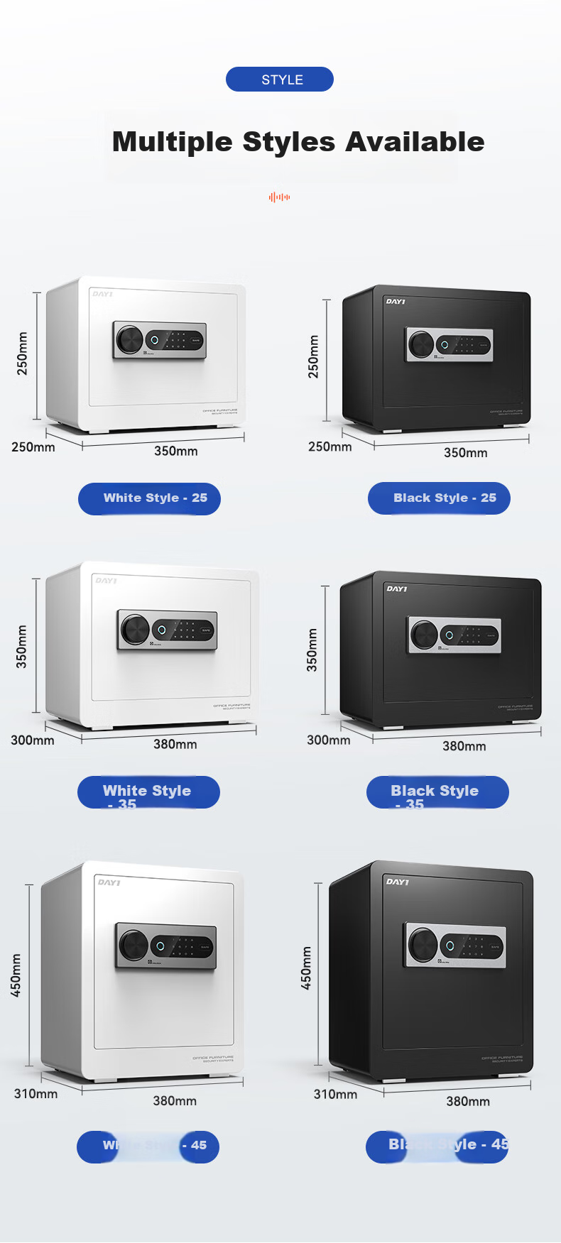 DAYI Safe, Home Small Fingerprint Password Office All-Steel Anti-Theft, Can Be Built into Wall Or Cabinet, High 35cm Obsidian Black Fingerprint 12