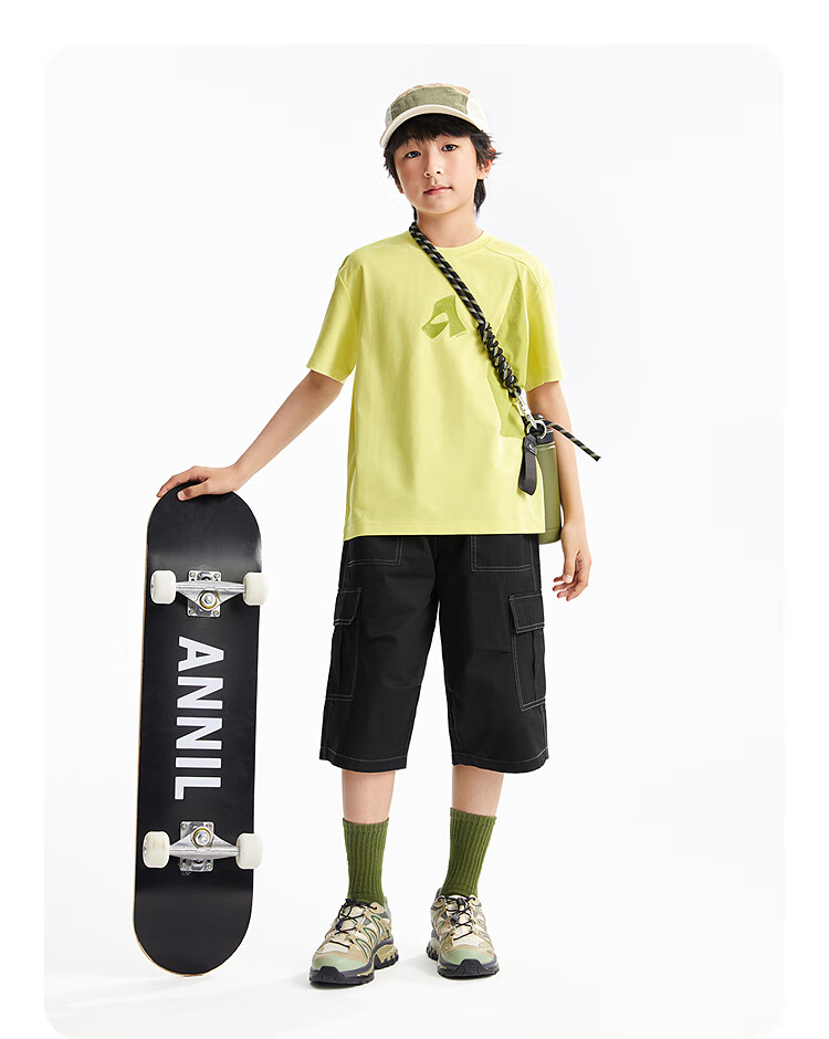 Annil Boys' Round Neck Short-Sleeve T-Shirt, 2025 Summer New Style, Quick-Dry Breathable Cool-Feeling Casual Elastic Contrasting Color 4