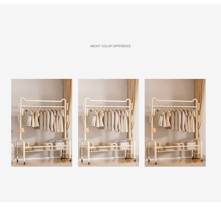 Yupin Floor-Standing Coat Rack, Movable Clothes Hanger And Storage Rack, YJ137, Cream White, 120cm 14