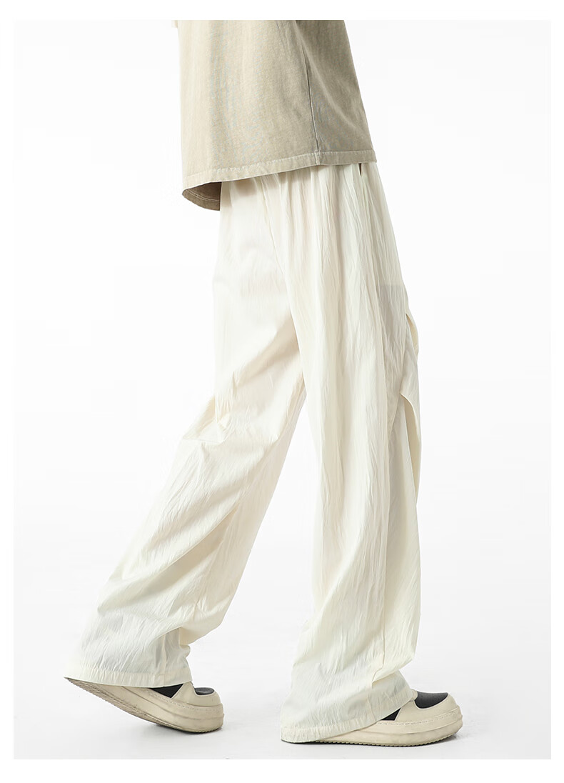 SWAMP AREA Wrinkled Ice Silk Pants for Men, Summer Lightweight American High Street Paratrooper Pants, Loose Straight-Leg Trousers KS51 Warm White 4XL 12