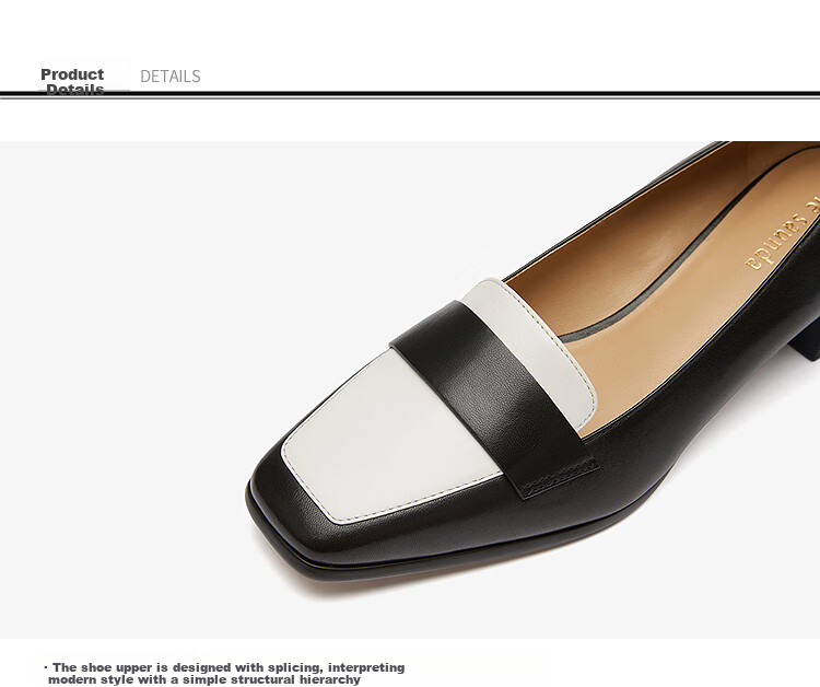 Le Saunda Simple British-Style Patchwork Square-Toe Mid-Heel Commuter Flats Women's Shoes 6T46324, Black/white, BKK, Size 39 6
