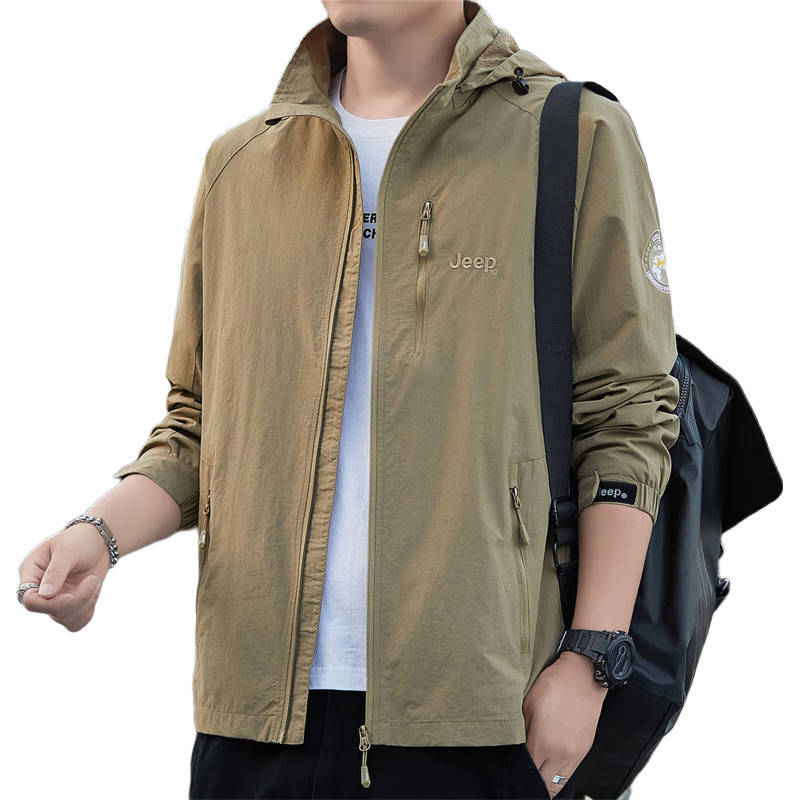 JEEP Men's Jacket, Spring And Autumn Loose-Fit Hooded Trendy Casual Outerwear, Black, 4XL