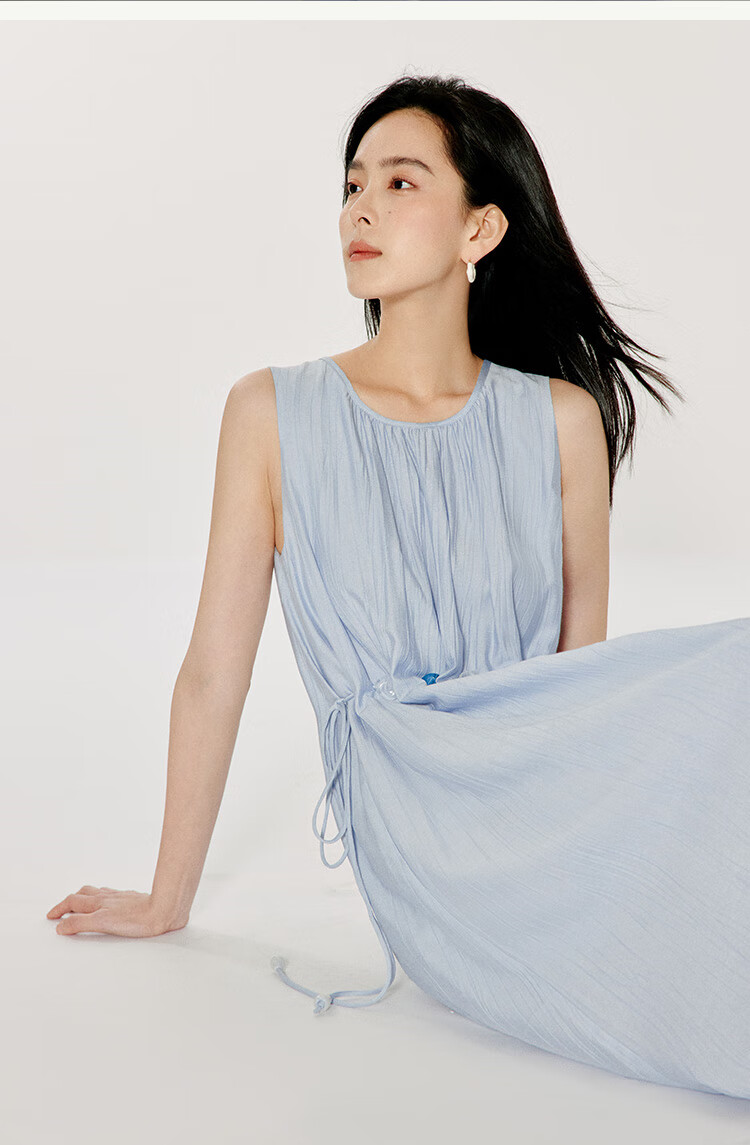 INMAN French Vacation Style Beaded Dress 2026 Spring New Niche Pleated Sleeveless Dress Blue XL 13