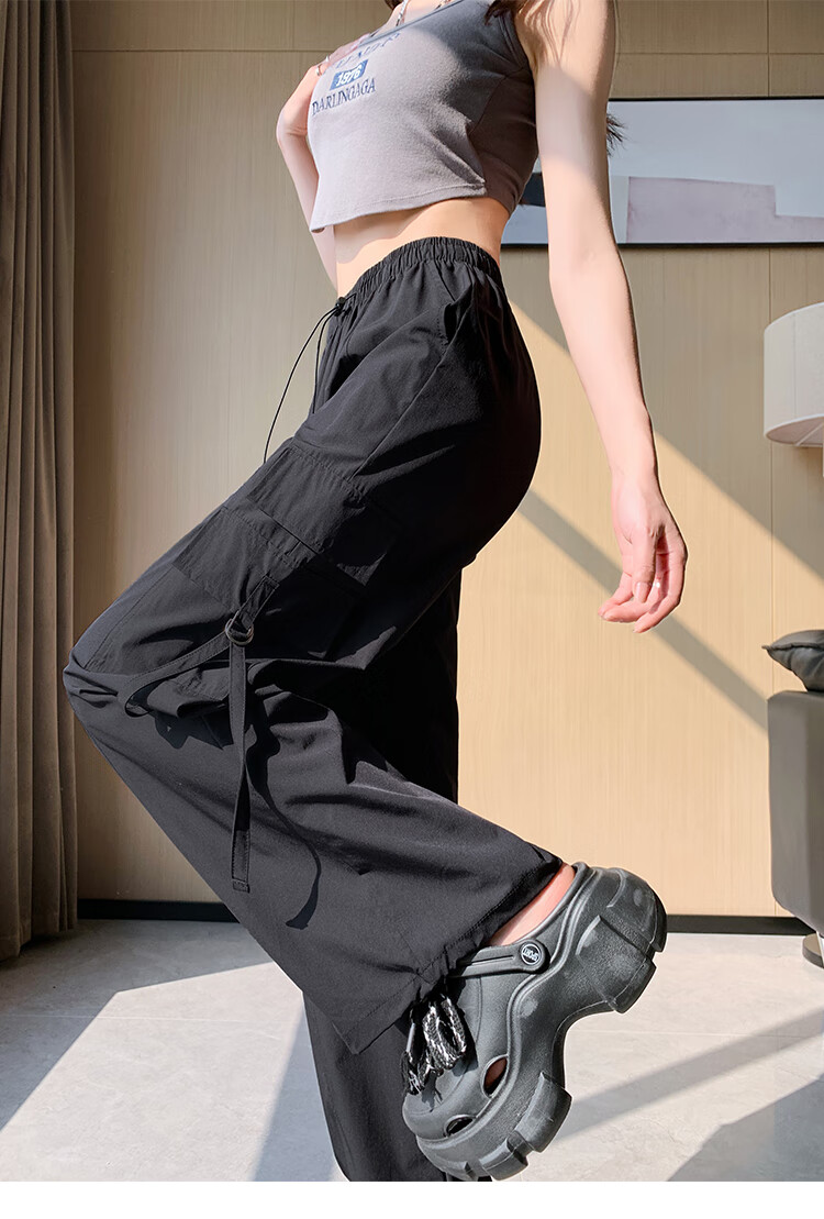 Women's Free Style Cargo Pants Summer Thin Ice Silk Quick-Dry Paratrooper Hiking Pants 2026 New High-Waist Slim Casual Wide-Leg Pants 19