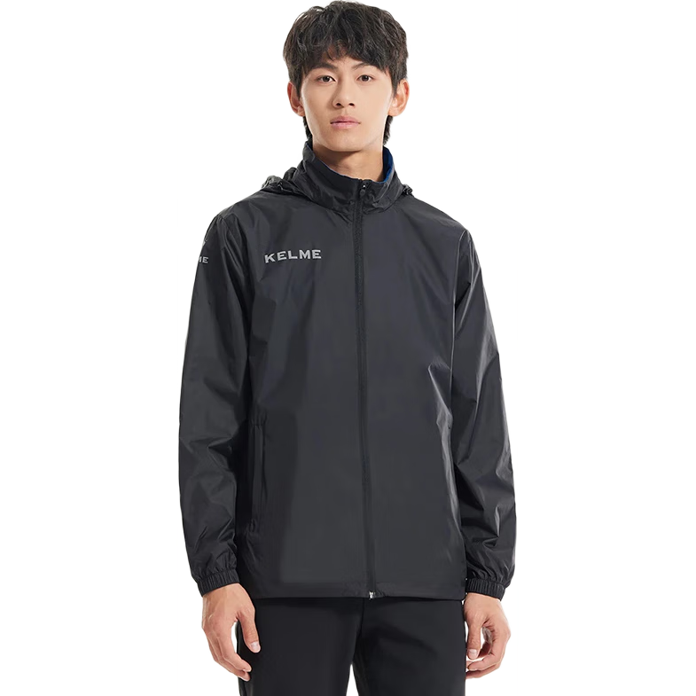 KELME Sports Jacket for Men, Windproof And Water-Resistant Coat, Hooded Football Training Jacket for Men And Women, Black, Size M