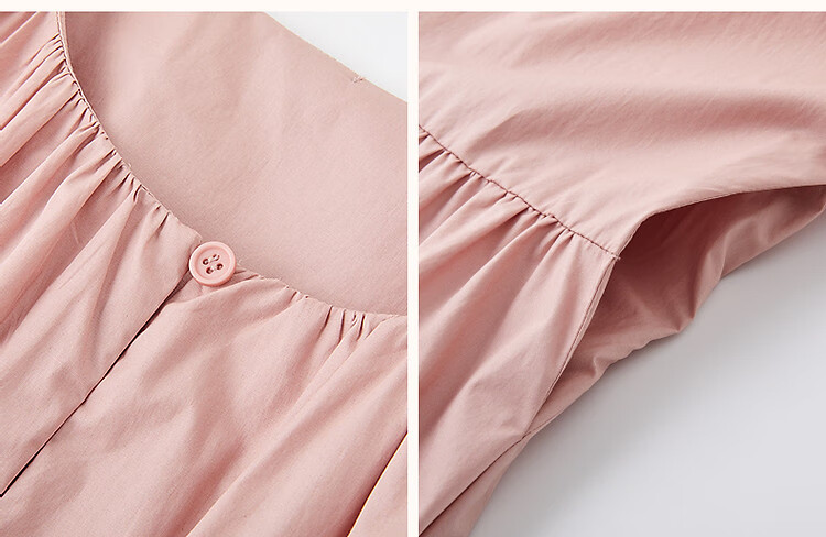Demana Soft Mist Morandi Summer French Style Pure Cotton Round Neck Design Split Loose Waist Short Sleeve Women's Dress 12