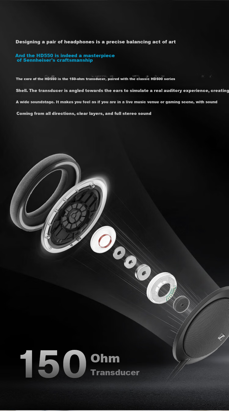 Sennheiser HD550 Wired Headphones, Open-Back HiFi Headphones, Over-Ear High-Fidelity Music And Gaming Headphones, Gift 4