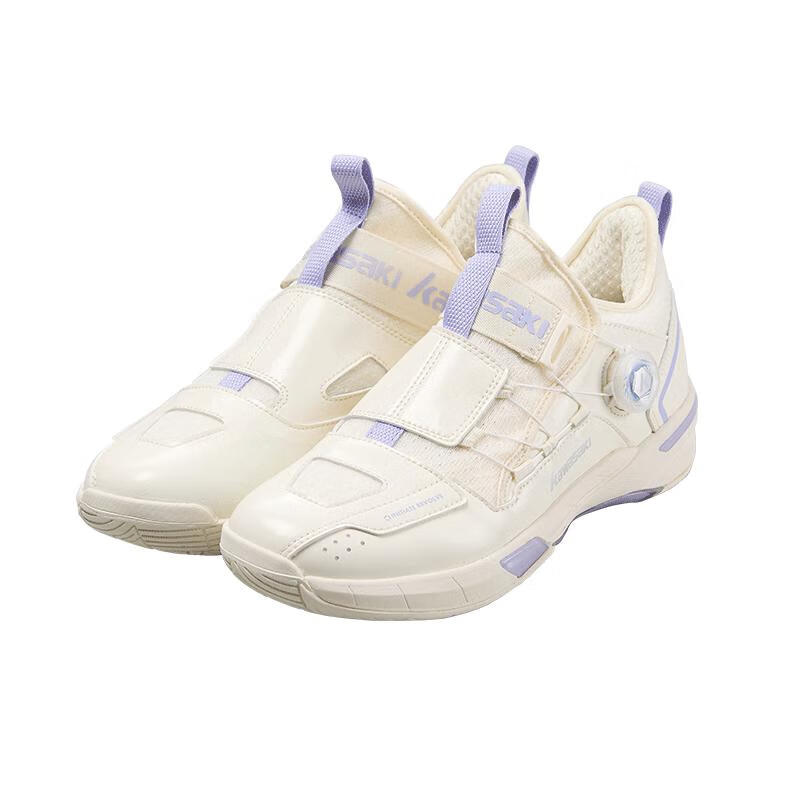 KAWASAKI Badminton Shoes, Wear-Resistant Button Laces, Men's And Women's Sports Shoes, Chuanyue 2.0 Mid, Beige/purple, Size 43