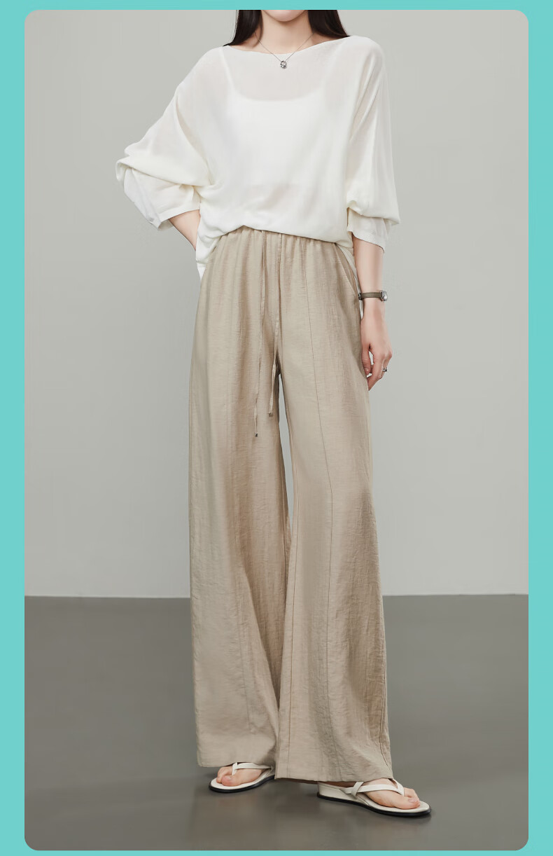 ESE-Y Ice Linen Wide-Leg Pants for Women, New Summer 2025 Style, Linen Light-Weighted Outfit, Yamamoto White Straight-Leg Pants, Beige, Size 30 18