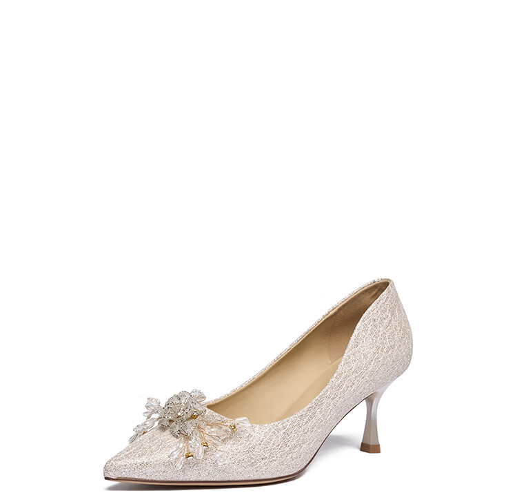 Josiny Pointed Toe Wedding Shoes for Women, Spring 2026 New Season High Heels, Bridal Engagement Shoes, French-Style Pumps, Xiuhe Wedding Dress, Champagne Gold, Size 35 11