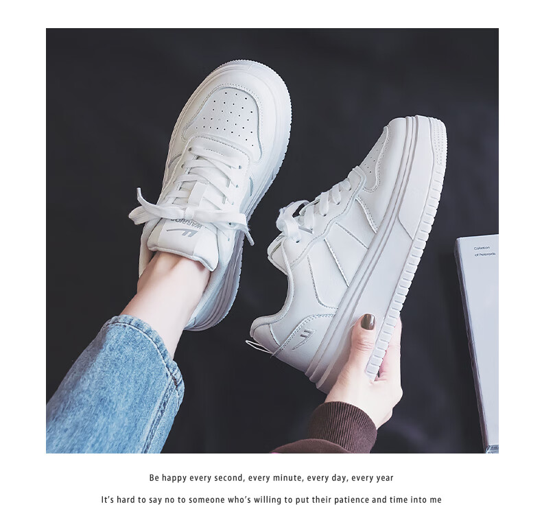 Warrior Women's Shoes, White Sneakers, Skateboard Shoes, New Spring 2026 Leather Dad Shoes, Thick-Soled Heightening Versatile Casual Sports Shoes 3