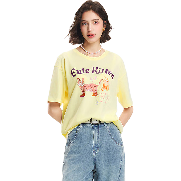 Semir Women's Short-Sleeve T-Shirt with Cute Pet Print, Moisture-Wicking Quick-Dry Pullover Top 109325100005