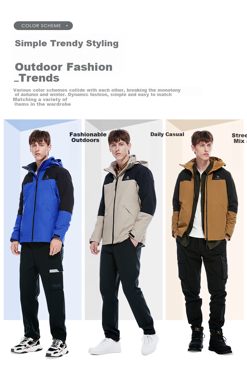 CAMEL Men's And Women's Three-In Detachable Mountaineering Jacket 117AZ Warm White/phantom Black, Unisex Size S 8