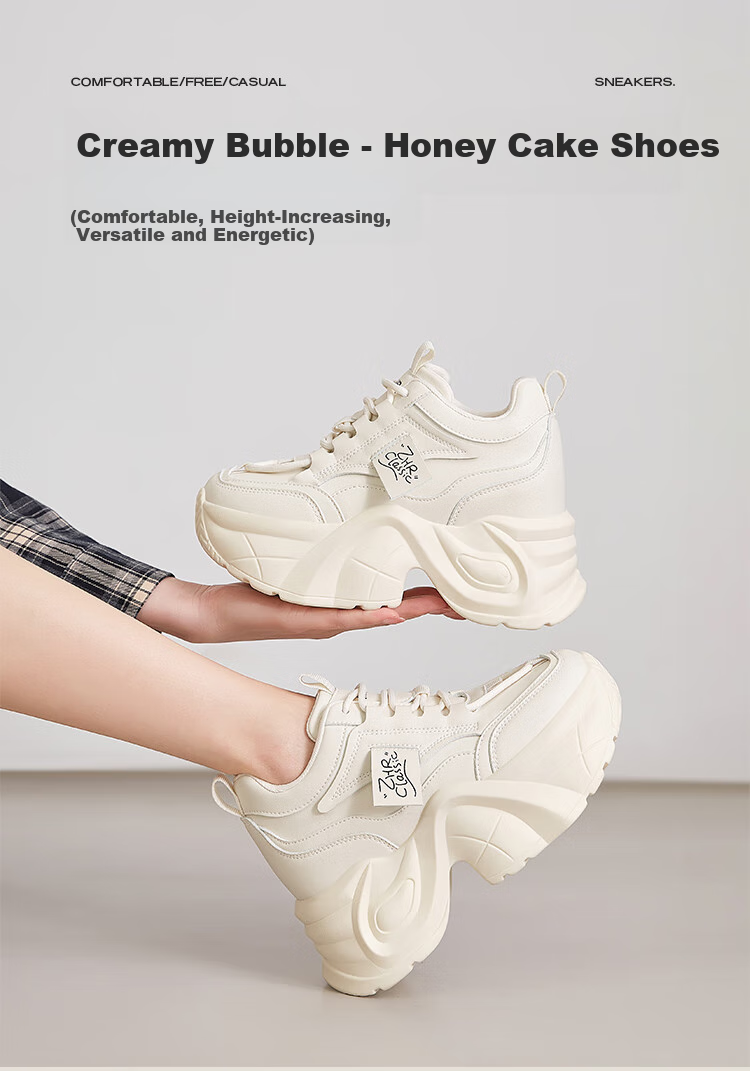 ZHR Women's Casual Shoes, Thick-Soled Height-Increasing Women's Shoes, Lightweight Versatile Commuter White Sneakers for Women, KS52, Beige, Size 37 1