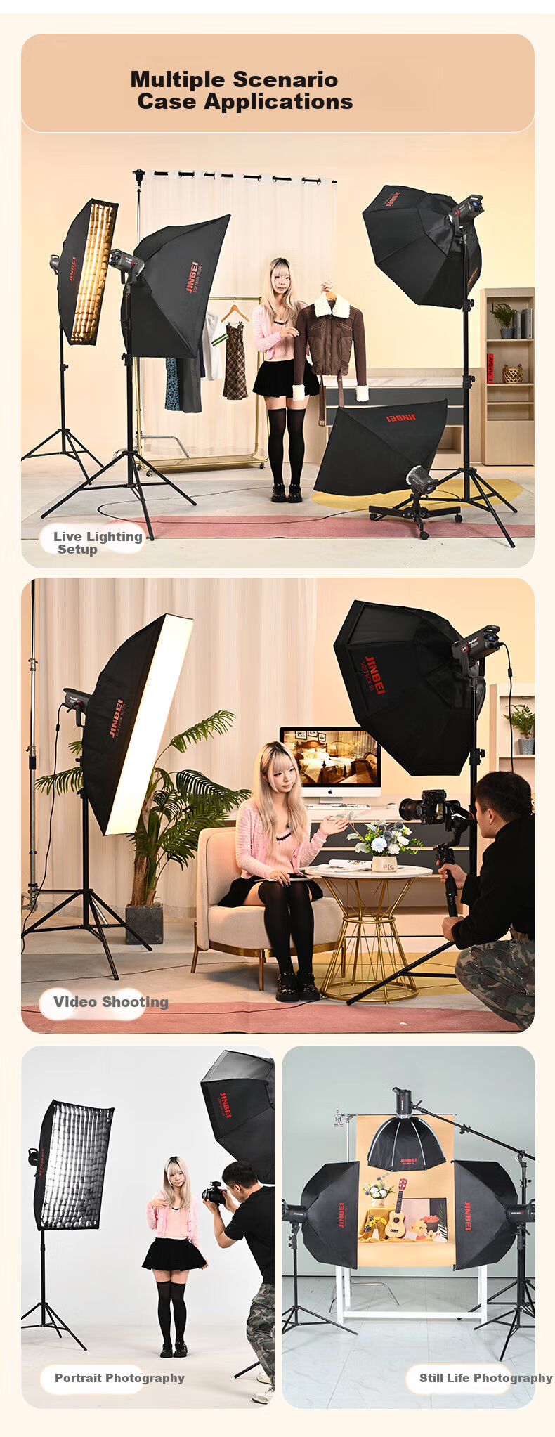 JINBEI BM Grid Softbox Universal Bao Rong Card Slot Honeycomb Grid Long Strip Square Softbox for Outdoor Photography Video Live Streaming Light Cover BM-60×90 Grid Softbox 7