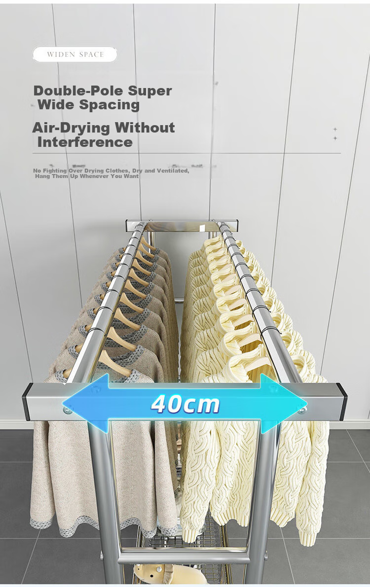 Haixifang Stainless Steel Clothes Drying Rack, Movable Outdoor Quilt Hanger, Double-Rod Single-Layer Shoe Rack, 1.5m 6