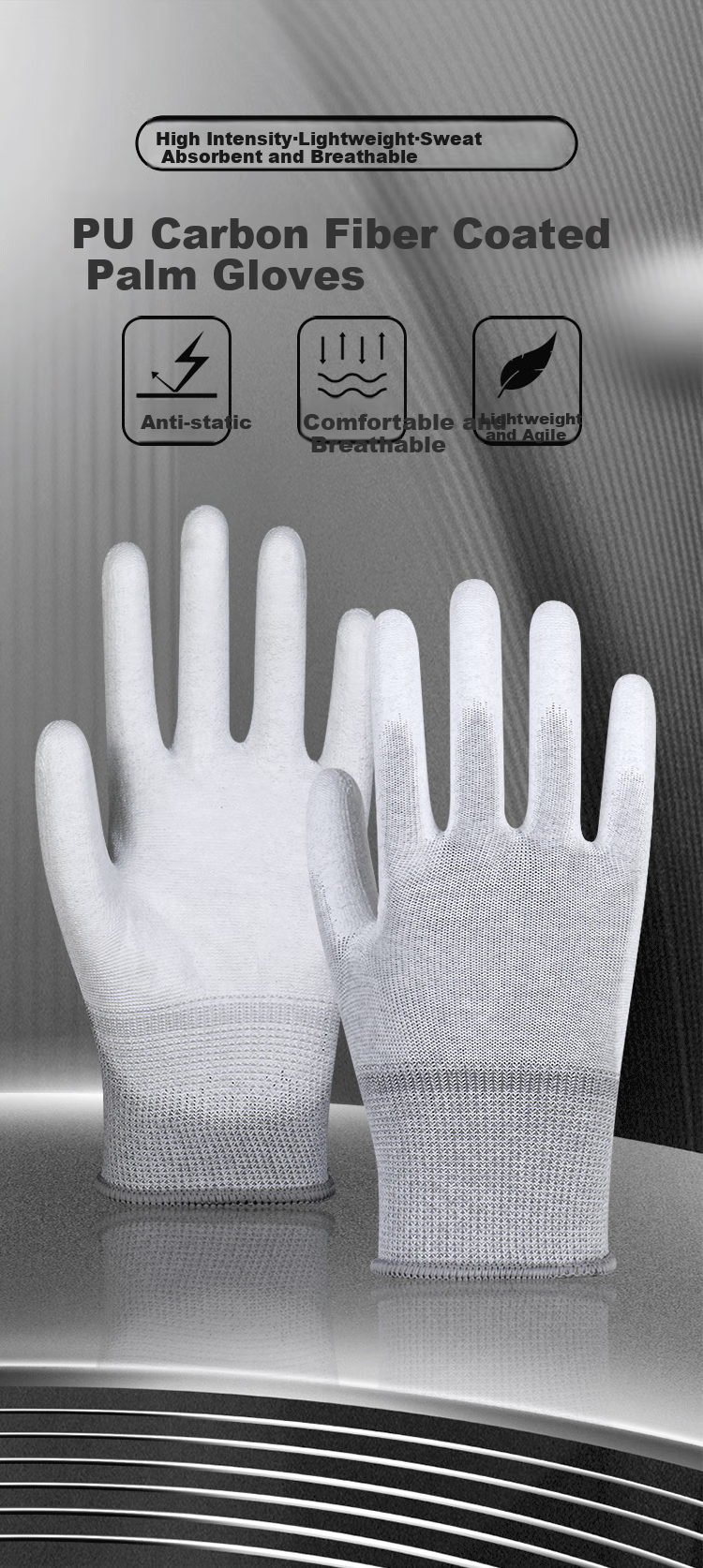 MaoZheng Dipped Latex Work Gloves 10 Pairs, Carbon Fiber Palm Coating Anti-Static Non-Slip Lightweight Breathable Electronic Factory Assembly Work Gloves Size 9# 1