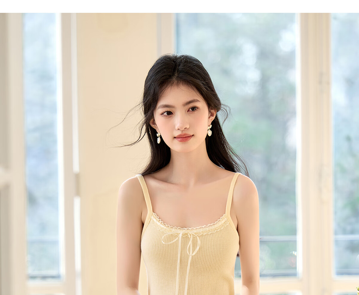 PinCai Knitted Cardigan for Women, Lace Design Inner Vest Two-Piece Set, Thin Knit Outer Jacket P52Z074 34