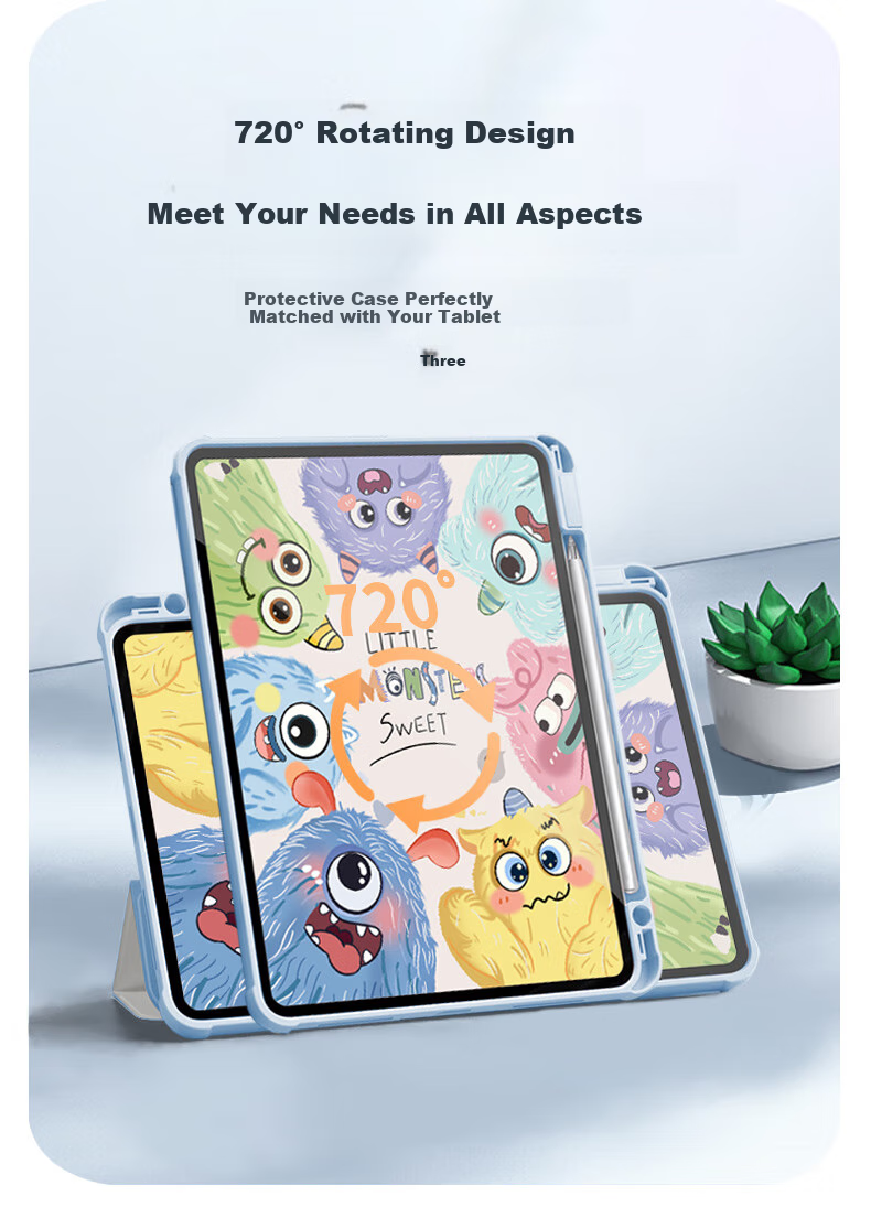 Asiwa Compatible with Honor Tablet V9/GT Case, Universal for 2025 Model 11.5-Inch Tablet with Pen Slot, 360-Degree Rotating, Horizontal And Vertical Support, Cartoon Painting Design, Shockproof, Anti-Bending, Tri-Fold Versio 1