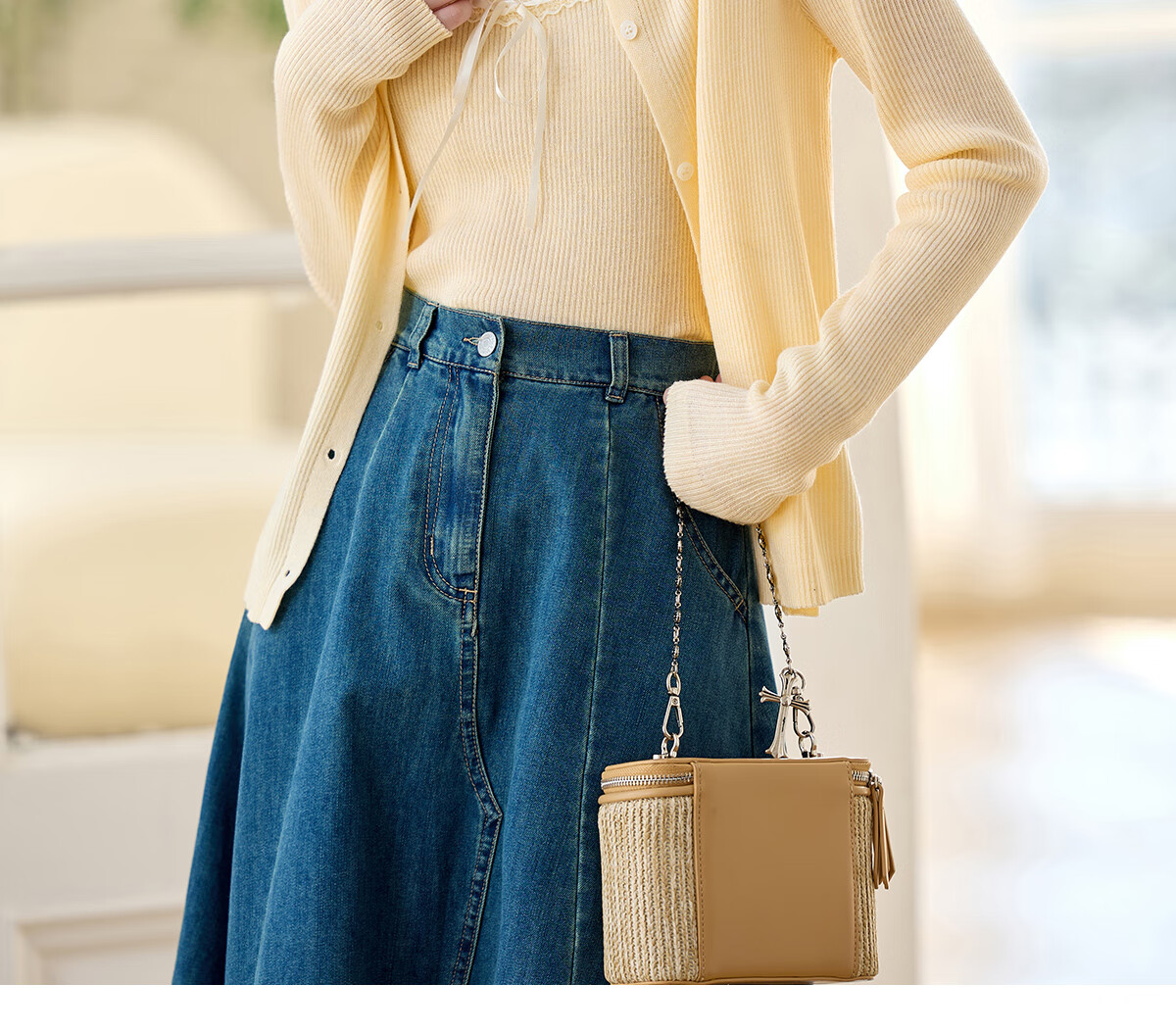 PinCai Knitted Cardigan for Women, Lace Design Inner Vest Two-Piece Set, Thin Knit Outer Jacket P52Z074 39