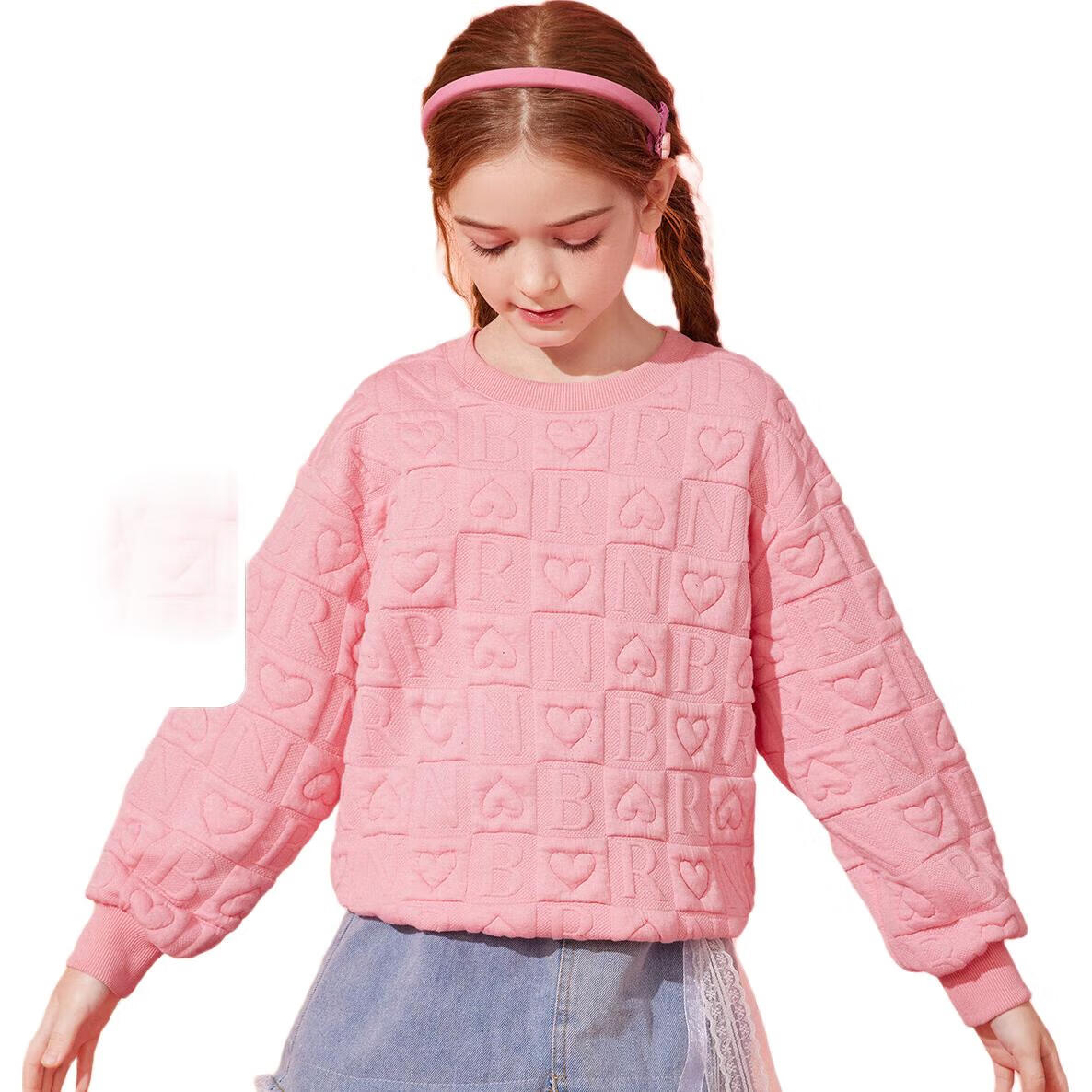 ASK JUNIOR Children's Clothing, Girls' Sweatshirt, Autumn Wear for Older Kids, Casual Fashion Printed Pullover Top, Pink, Size 160